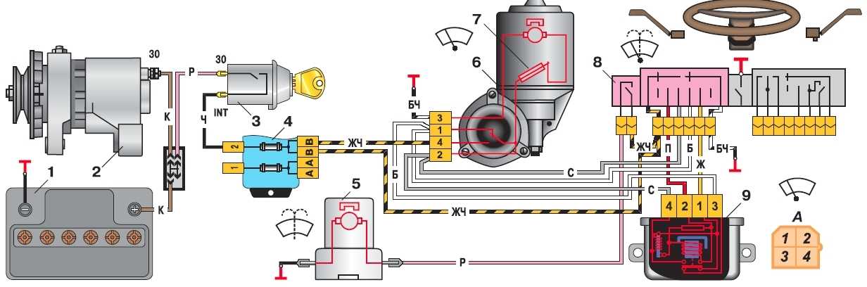 Схема очистителя ветрового стекла ваз 2107