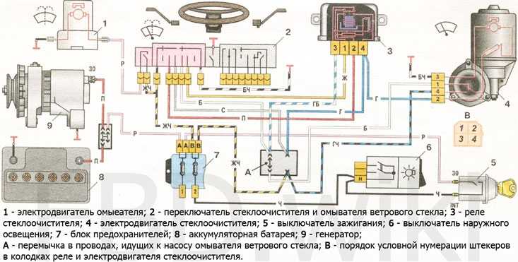 Схема очистителя ветрового стекла ваз 2107