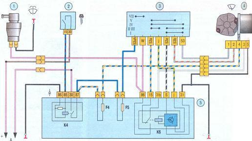 Штатная электропроводка Калина системы очистки лобового стекла