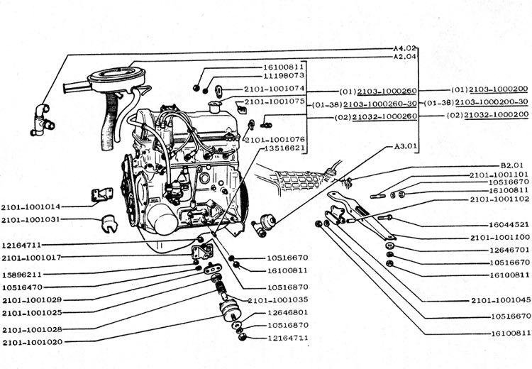 Двигатель ваз 2101 схема