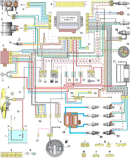 Электросхема ваз 21 14