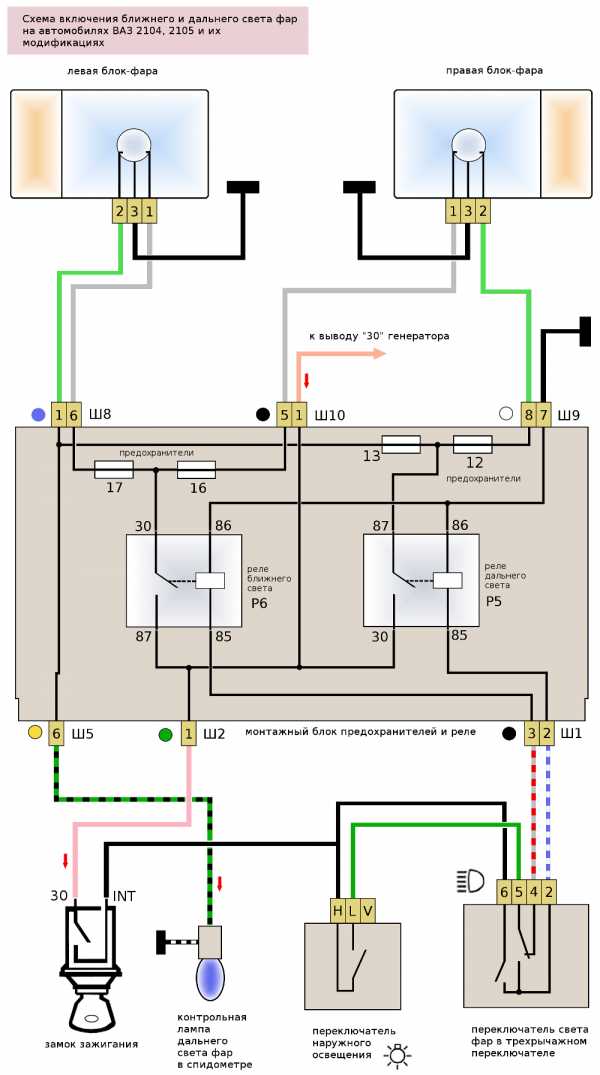 Схема света ваз 2107