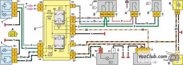Схема подключения фары 2114